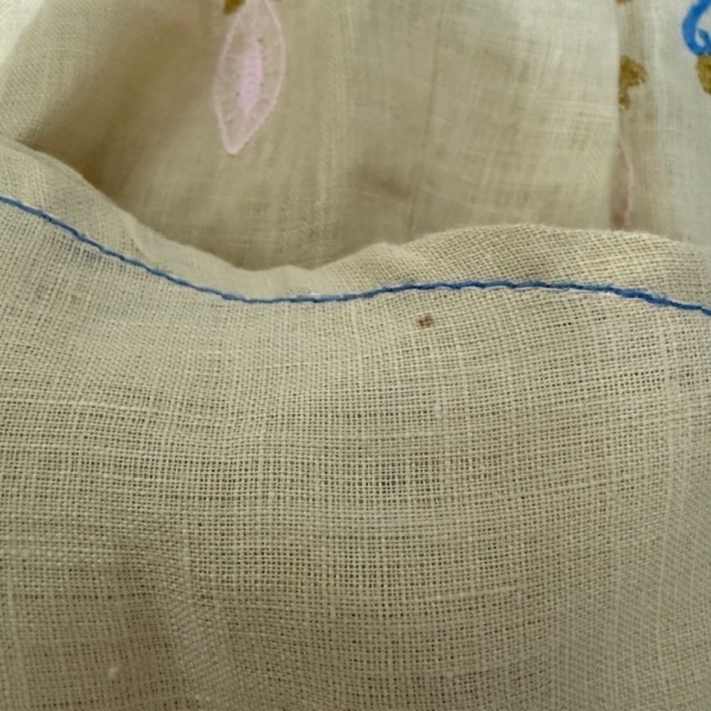 Svitlaya Embroidered Linen Tunic Dress Tan Blue Tassel Bell Sleeve L - Picture 8 of 11